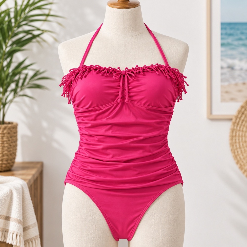 Kim Gravel x Swimsuits For All One Piece Swimsuit Womens 22W Pink Fringe Ruched